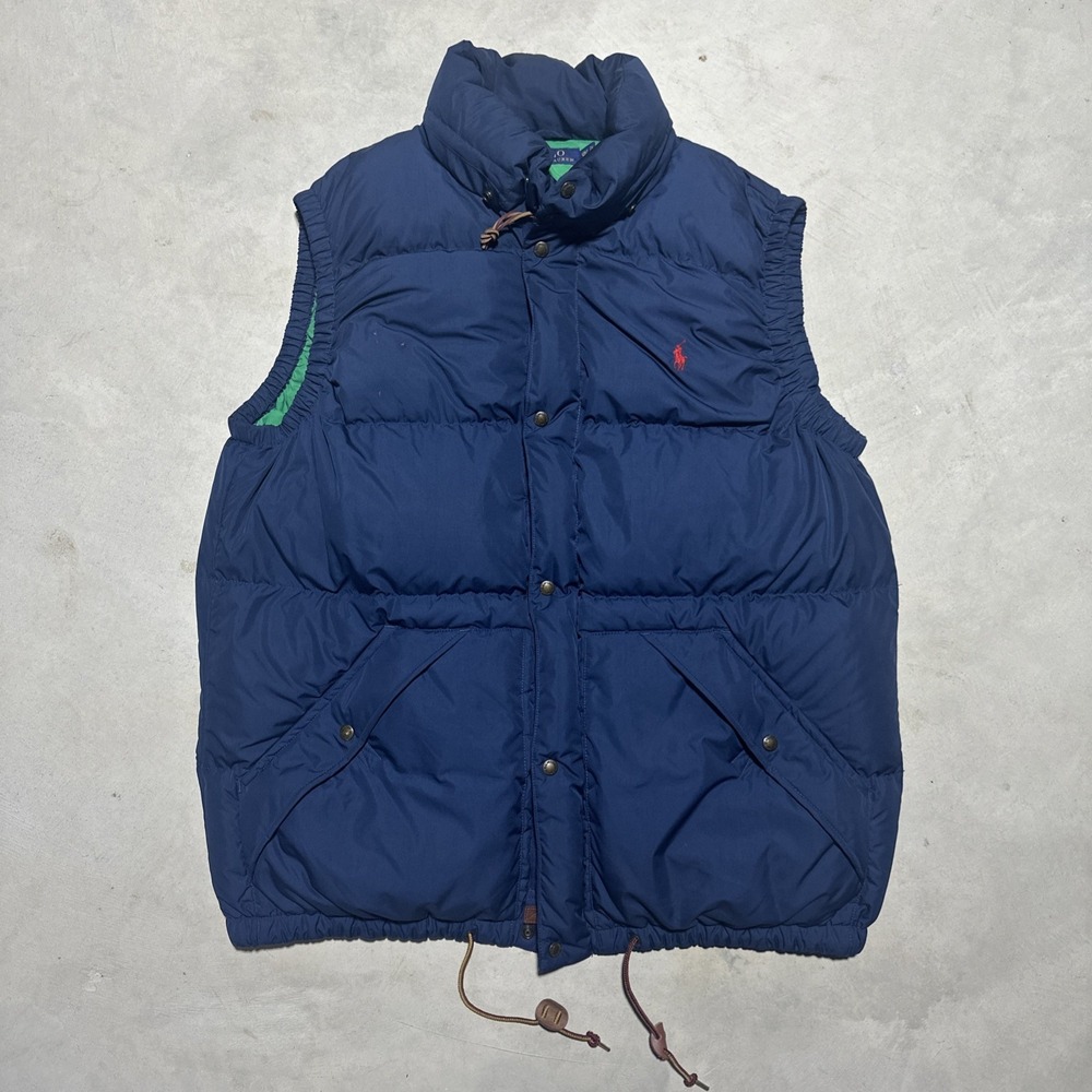 MEN'S SZ 2XL TALL POLO RALPH LAUREN DUCK DOWN PUFFER VEST BLUE GREEN PONY JACKET